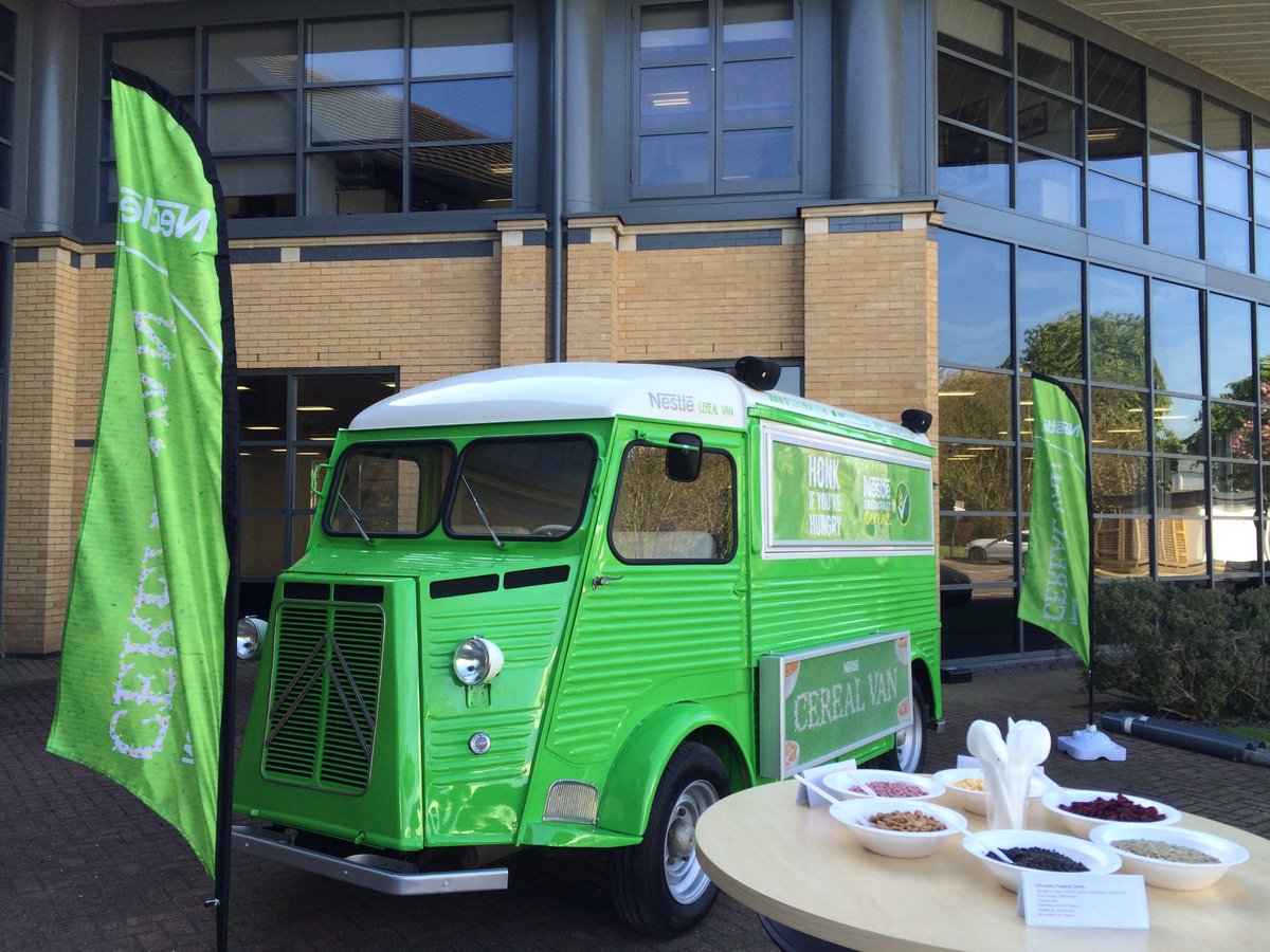 NestleCerealUKI's tweet photo. Our Cereal Van is in action this week! We're sampling our range of cereals at Asda, Braunstone Leicester today, pop over for free cereal! https://t.co/iHzZiggnHC