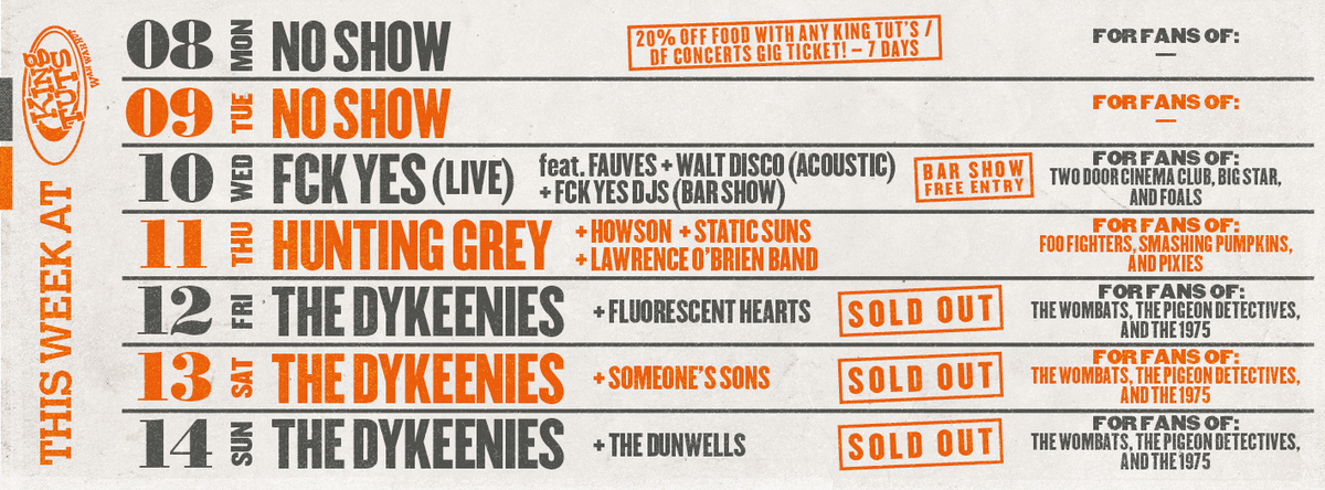 THIS WEEK (08/05/17) IN THE HUT.

Full listings &amp; tickets → ktwwh.co/listings