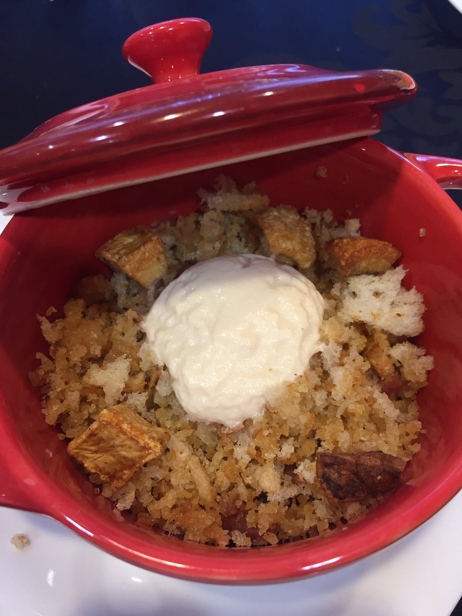 Migas de Lécera con espuma de uvas blancas y dados de panceta crujiente, exquisito plato del "Libro de recetas aragonesas saludables" #AxDxF