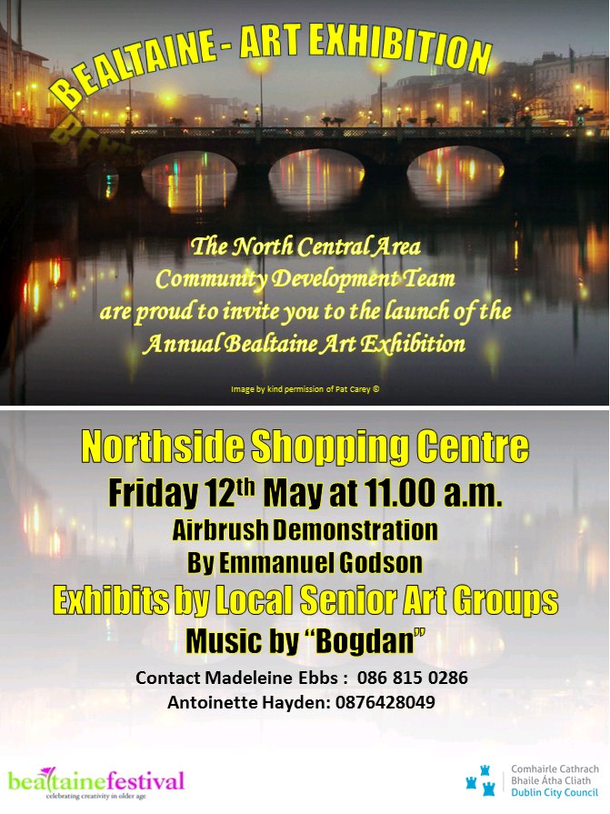 DarndaleBelcamp's tweet photo. @BealtaineFest Art Exhibition in @NorthsideNSC on Friday 12th May with an Airbrushing demonstration by Immanuel Godson @ 11am https://t.co/VLAAubalJw
