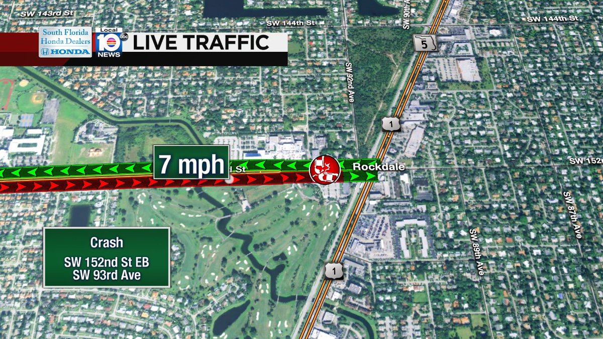 Crash on SW 152nd St EB at SW 93rd Ave #traffic https://t.co/ZM7Lcz8iuF