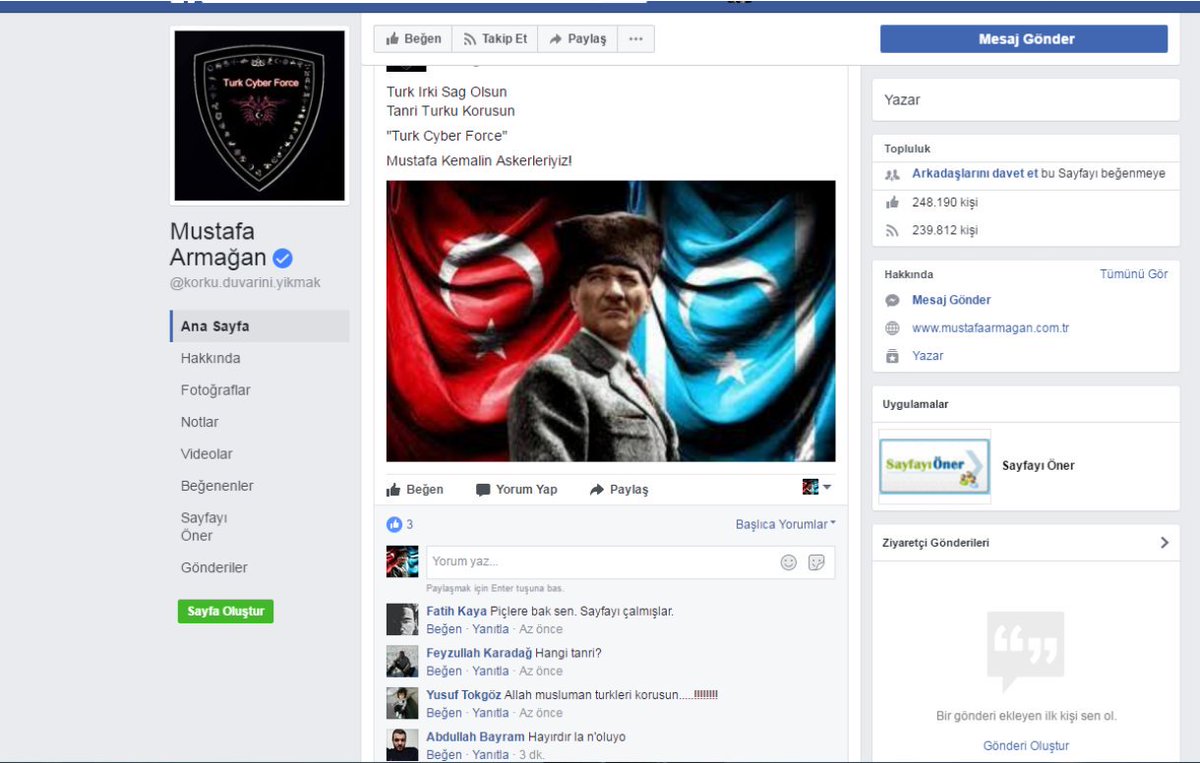 #şerefsizmustafaarmagan Facebook hesabi hacklenmis tir ATATURK e laf uzatirsan dilini kesmesini biliriz adam olacaksiniz.