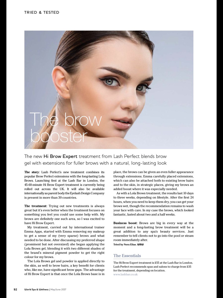 LashPerfect's tweet photo. A fab review on the the #HiBrow Expert treatment in World Spa &amp; Wellness Magazine - available now ⭐️⭐️⭐️ #Brows #AllThingsBrows https://t.co/BFKDBtgD66