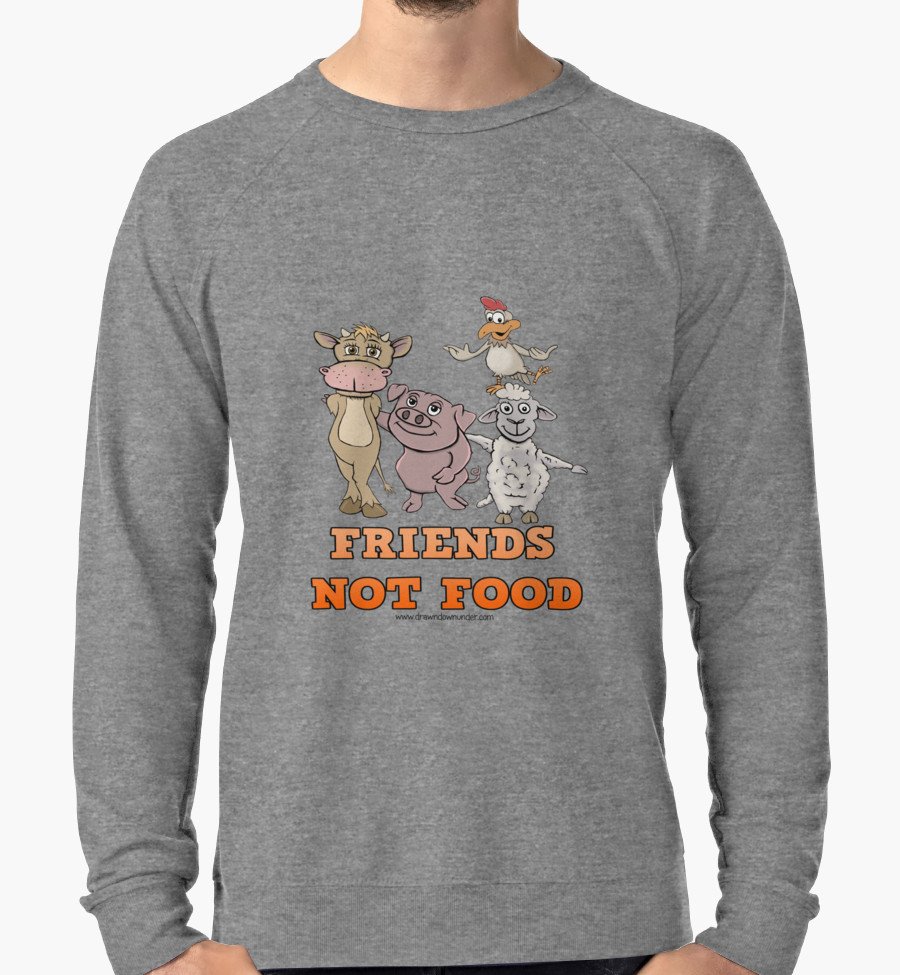 New friends not food gear. Get them at drawndownunder.com/drawn-to-anima… #friendsnotfood #vegantshirts #vegan #VeganLove