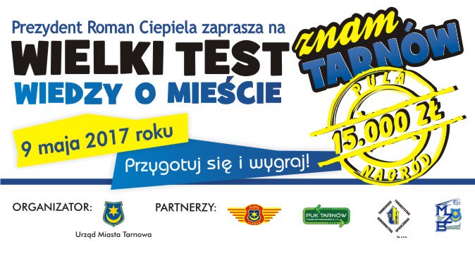 MojTarnow's tweet photo. Wielki finał konkursu "Znam Tarnów" już jutro! Uczestnikom przypominamy, że należy stawić się w Sali Lustrzanej o godz. 16:30. https://t.co/5epbbN9aQZ