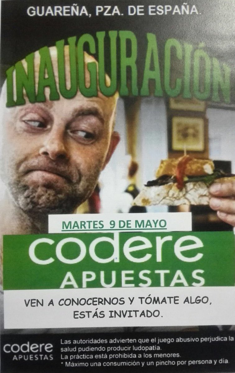 Martes 9 de Mayo a las 20:00h 🕗
➡️Inauguración CODERE APUESTAS en Los Claveles ⬅️
No te lo pierdas, te esperamos 😉
