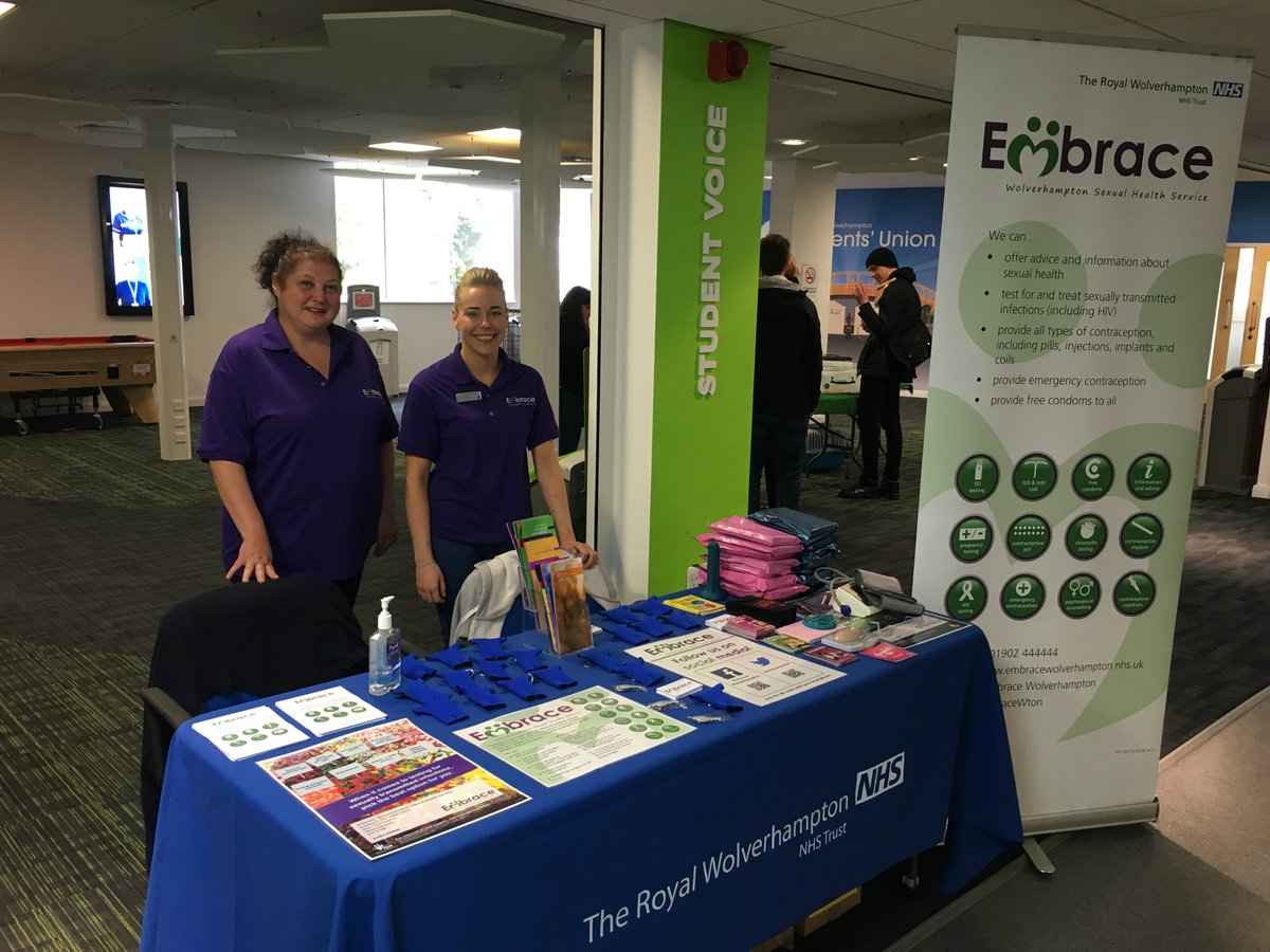 EmbraceWton's tweet photo. Today we're @WolvesSU #FeelWell event! If you're a student here come say hi #SexualHealth #WolverhamptonUni #Contraception https://t.co/QcyE4hgnYH
