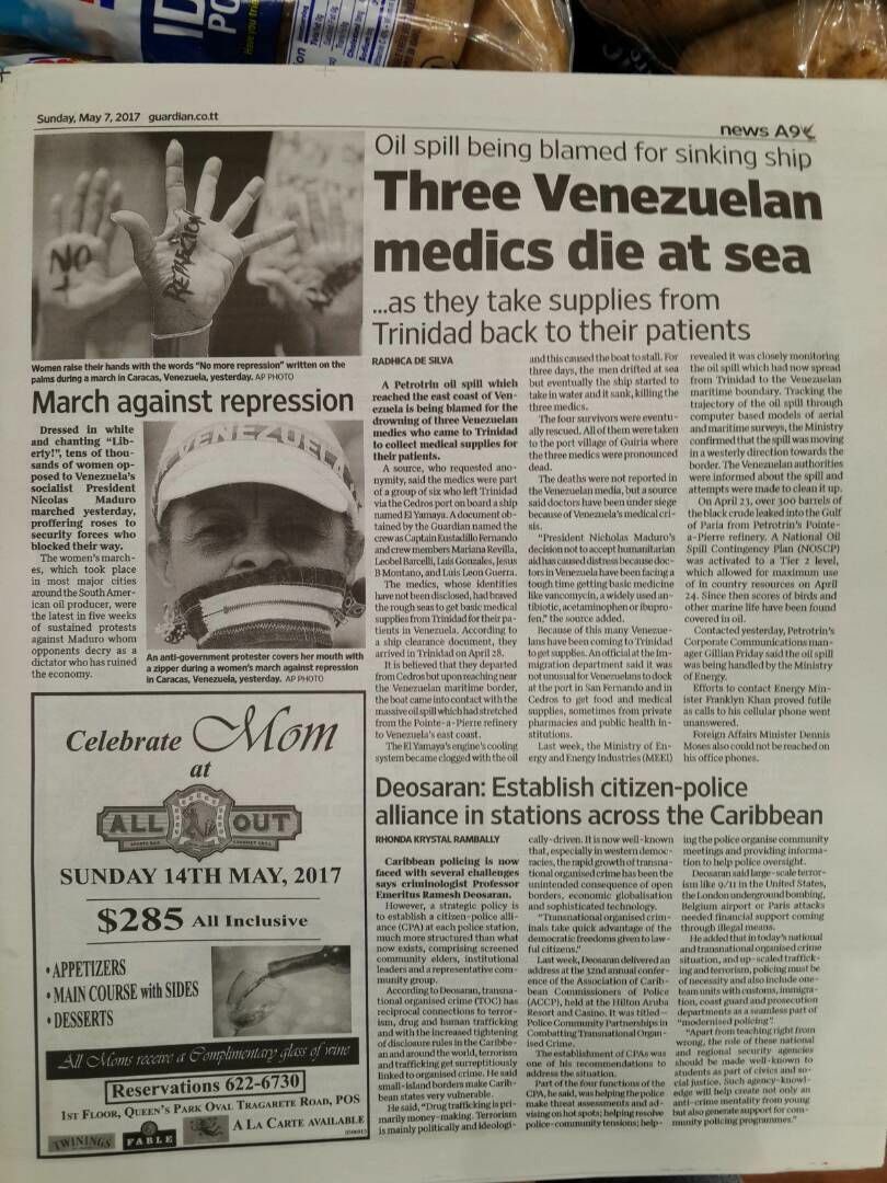 adribertorelli's tweet image. El titular dice: 
"Tres médicos venezolanos mueren en alta mar cuando intentaban llevar insumos desde Trinidad a sus pacientes".
Lloro.