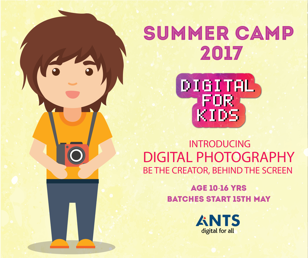 myANTSdigital's tweet photo. The Digital Photography course at ANTS Digital for Kids Summer Camp 2017.Ages 10 yrs and above, connect with us on 09643133067. #makeinndia https://t.co/16Lb0qlbWr