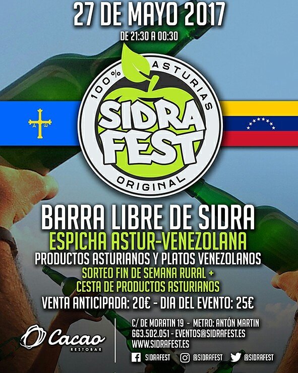 Sidrafest's tweet photo. 27 de Mayo en #Madrid fusión astur Latina en #cacaorestobar #Asturias #espichas #sidra #barralibre #venezuela #evento https://t.co/ejzVM8nQVd