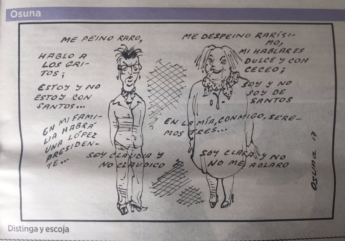 AngelicaLozanoC's tweet photo. Distinga y escoja. #HolaSoyClau Ningún GIF reemplazará la agudeza de las caricaturas en general, del maestro Osuna en particular. https://t.co/NwpWfiknqs