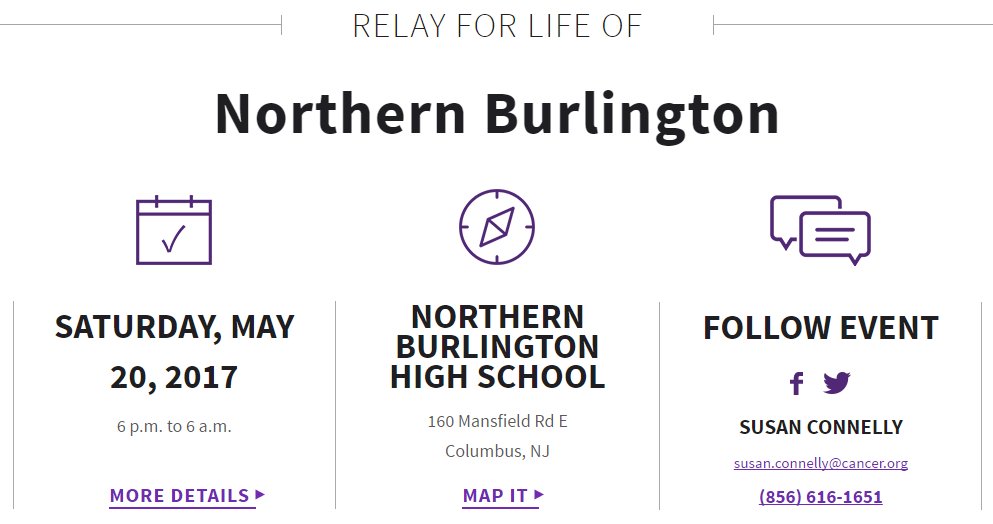 12 days left....Join us on May 20th!!!!  <a href="/RelayForLife/">RelayForLife</a> @nbcsuper <a href="/nj1015/">New Jersey 101.5</a> <a href="/News12NJ/">News12NJ</a> <a href="/BurlCoNJ/">Burlington County</a>  <a href="/Trentonian/">The Trentonian</a> <a href="/NJPSA/">NJPSA</a> <a href="/NBCPhiladelphia/">NBC10 Philadelphia</a> <a href="/njdotcom/">njdotcom</a>
