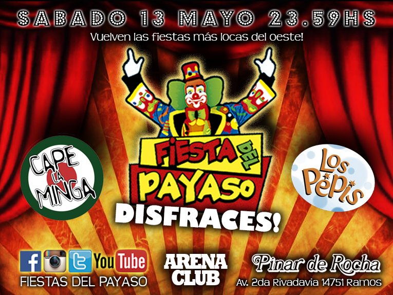 #BuenLunes arrancamos la semana preparándonos para la #Fiesta que se viene! Sábado 13/5 en #ArenaClub <a href="/PinardeRocha/">Pinar de Rocha</a> <a href="/fiestadelpayaso/">Fiestas Del Payaso!</a>