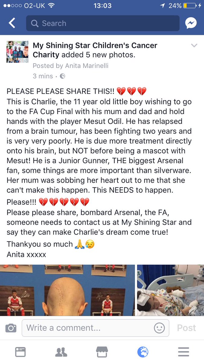 myshiningstaruk's tweet photo. @theowalcott zesty_arsenal @MesutOzil1088 @ArsenalApp @arsenal #helpcharlie @myshiningstaruk #juniorgunner #biggestfan #braincancer https://t.co/C9ZdaPzHke