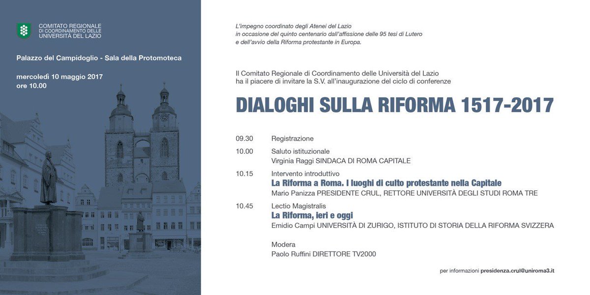 UnivRoma3's tweet photo. Inaugurazione dei "Dialoghi sulla Riforma" mercoledì 10.5 h 10 in Campidoglio → https://t.co/MtuQFa75lE #romatre #eventi #università #lazio https://t.co/KiWybEP9aI