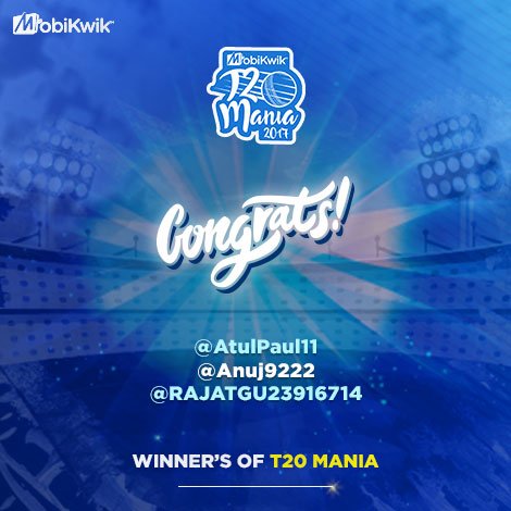 MobiKwik's tweet photo. Congrats @AtulPaul11 @Anuj9222 @RAJATGU23916714
DM us your email ID &amp; number to get #Reward #T20Mania #KKRvRPS https://t.co/eMfaFlBbJm