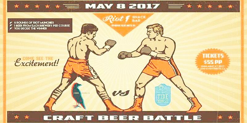 It's a Craft Beer Battle tonight! @2CrowsBrewing &amp; @TideHousebrew battle it out at Riot Snack Bar.  #NSCraftBeerWeek  #craftbeerbattle