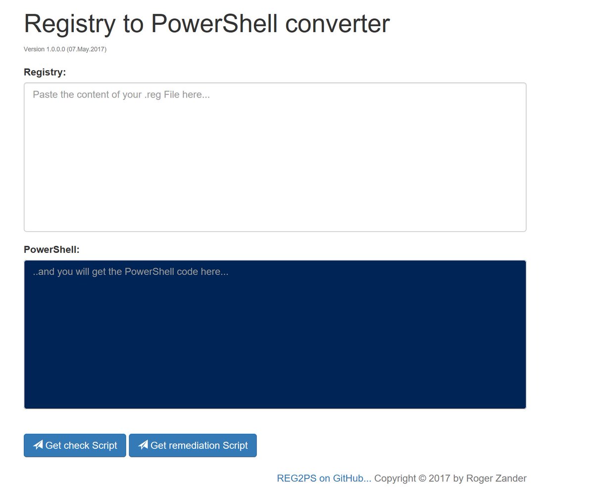 roger_zander's tweet image. New online tool to convert Reg-Files (Registry) to PowerShell scripts: reg2ps.azurewebsites.net