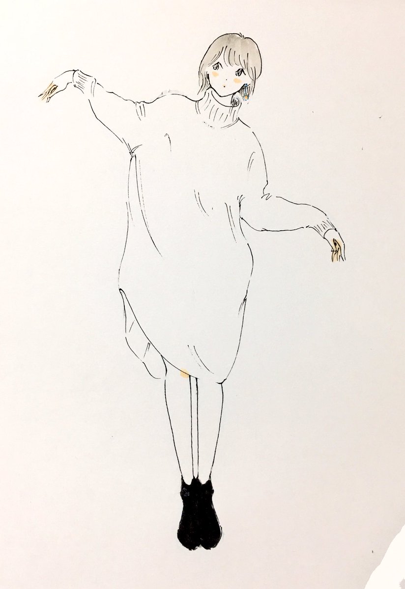 ひのひと 一日一絵 Sur Twitter 今日描いてた絵 可愛いポーズだったから 描いてしまった ここから描き込む予定 落書き Drawing イラスト