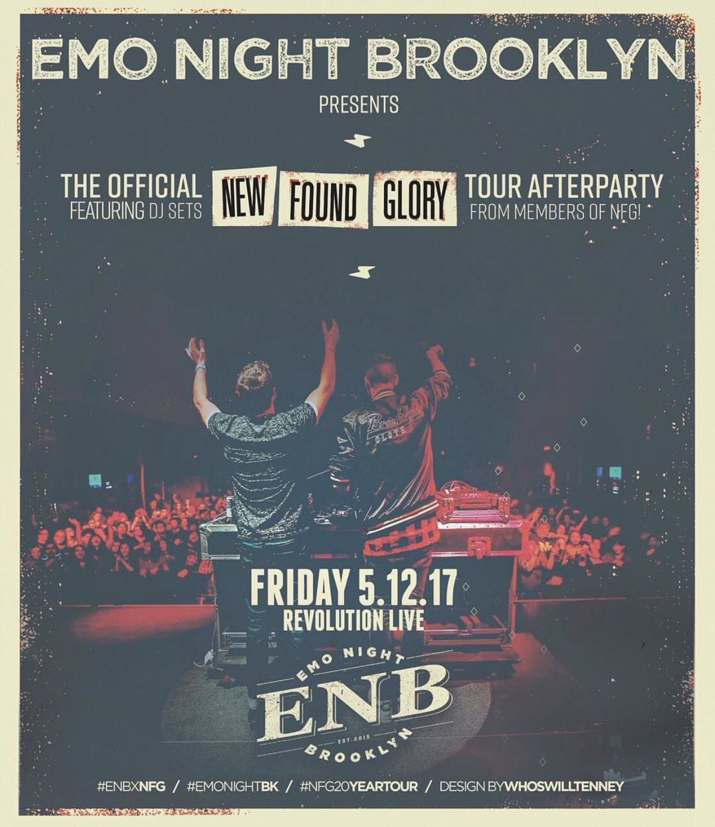 RevolutionLive's tweet photo. Remember after New Found Glory this Friday we keep the party going with Emo Night BK #newfoundglory #revolutionlive https://t.co/3ukh8iGUOY