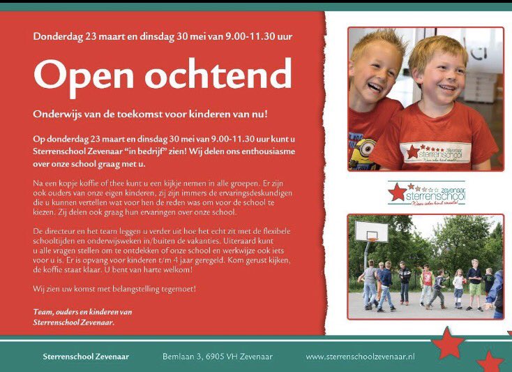 NielsDetmar's tweet photo. @SterrenschoolZ #Zevenaar heeft een #openochtend op 30 mei. Als ouder ben ik zeer enthousiast over de #Sterrenschool! Kom je ook?
#onderwijs https://t.co/zpK6HKPhqI