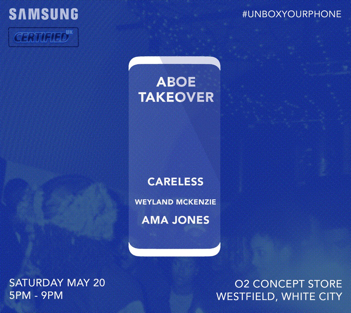 ABOEWORLDWIDE's tweet photo. Hello!

We're taking over the @Certified_UK residency at @SOTFLondon with:
@CarelessUK 
@Weylandmck
@Amajonesss 

May 20th #UnboxYourPhone https://t.co/Asx4bLCVQi