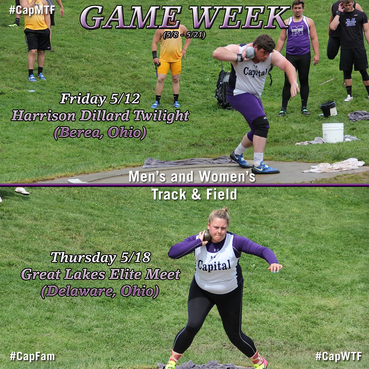 cap_athletics's tweet photo. Will you be there to witness anyone qualify for the NCAA Division III Outdoor Championships? #CapFam #CapWTF #CapMTF https://t.co/PaEgFmr9Ht
