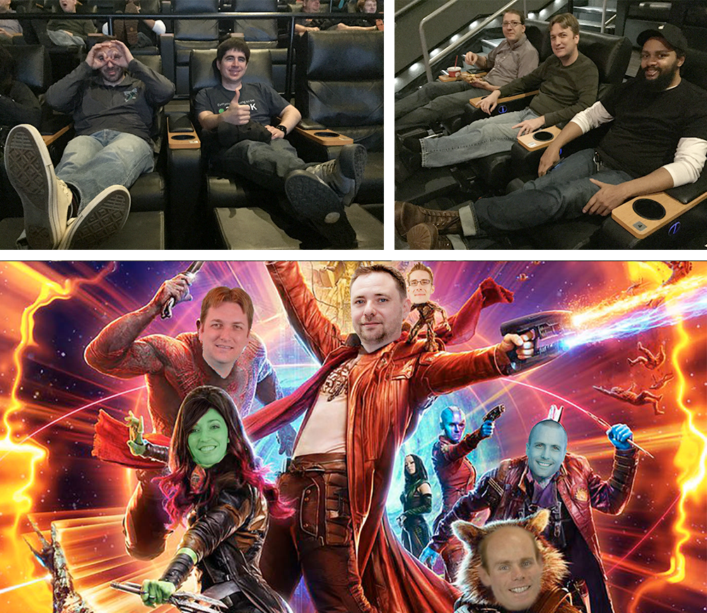 UnleashTech's tweet photo. .@UnleashTech made a trip to see #GotGVol2! | #TeamBonding #CompanyCulture | We. Are. #Groot. https://t.co/MGJdyM0lOQ