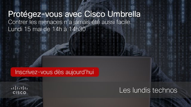 normtes's tweet image. Les lundis technos - Protégez-vous avec Cisco Umbrella - Inscrivez-vous dès aujourd'hui. bit.ly/2qhWVRr