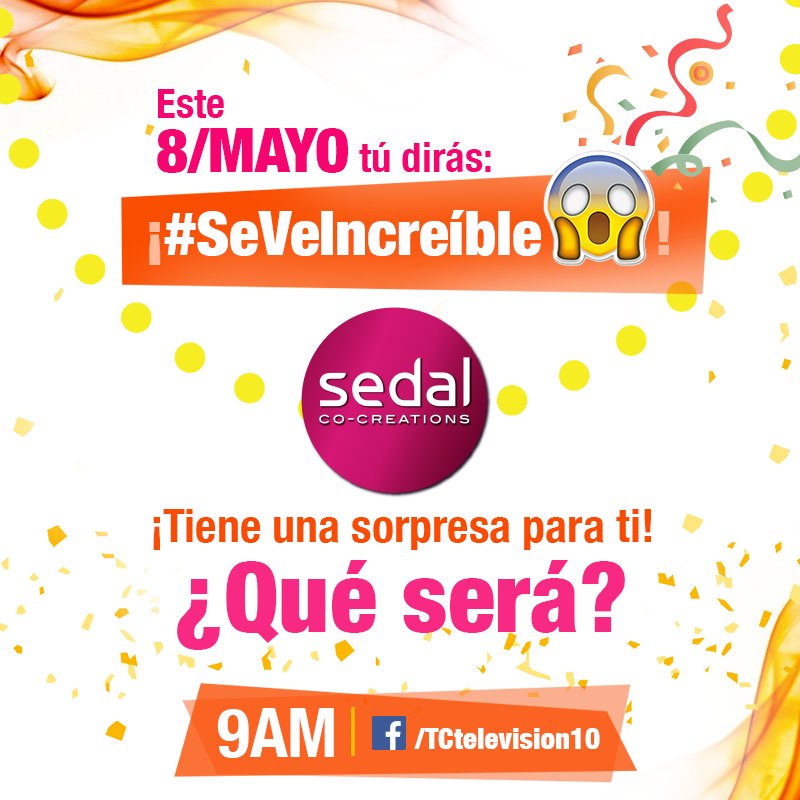 decasaencasatc's tweet photo. #Hoy tú dirás: ¡#SeVeIncreible 😱!
El #TeamSedal tiene una sorpresa para ti.
¿Qué será? 🤔
Entra al Facebook de @tctelevision 👌 https://t.co/wfwqlm5kGu