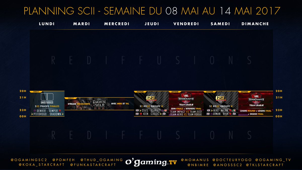 OGaming_TV's tweet photo. Nouvelle semaine sur OG !
#OGLoL - #MSI2017
#OGSC2 - #OGDoW & #GSL
#OGOW - le ladder de Tenicron et Milano !
🔥 https://t.co/EZC9of74fH