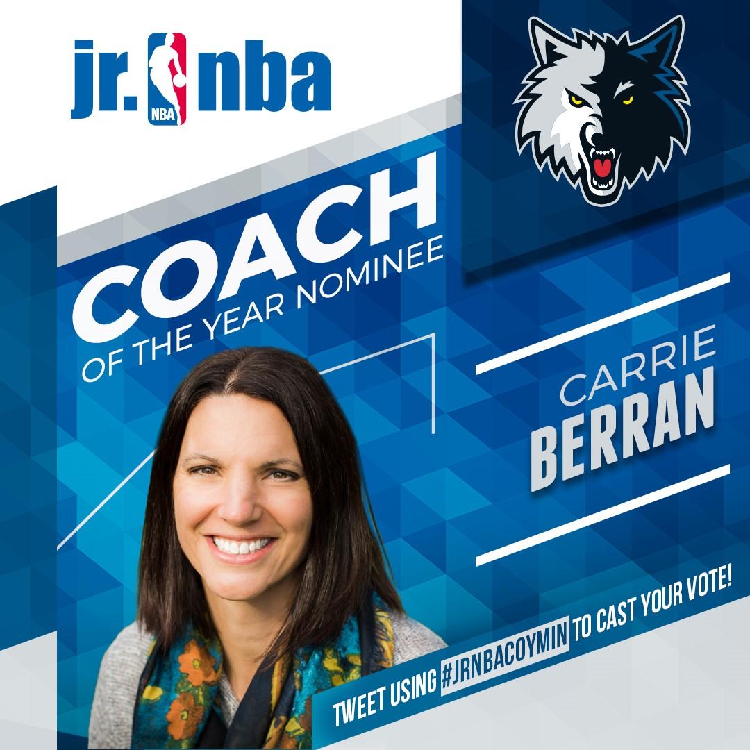 Timberwolves's tweet photo. RT to VOTE for Carrie Berran of the Eagan Athletic Association for @jrnba Coach of the Year! #JrNBACOYMIN https://t.co/c0k08Af6WA https://t.co/XldEgkVQuF