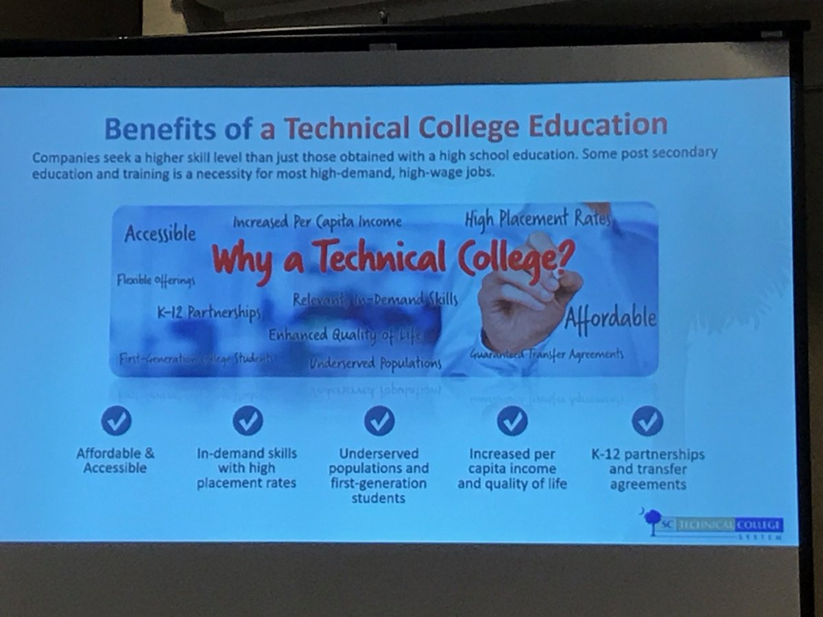 GwdAlliance's tweet photo. Some great slides about the benefits of a Technical College Education from the SCEDA annual conference last week. #SCEDA #SCTechSystem https://t.co/kYFBE8zmsq