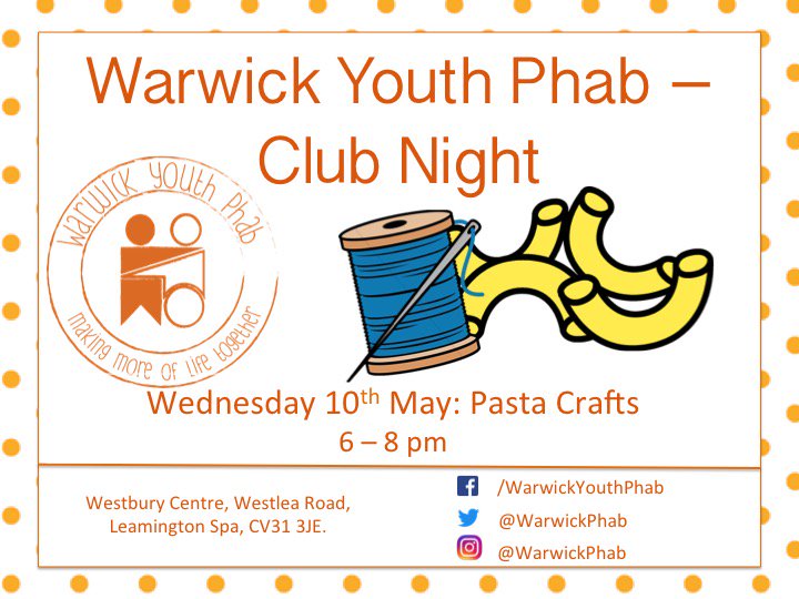 This week we will be making pasta crafts! Hope to see you all there!! #warwickyouthphab #phabengland #artsandcrafts