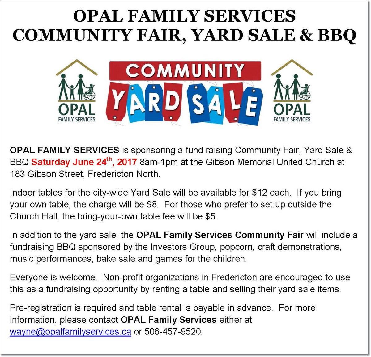 OpalRespite's tweet photo. OPAL Family Services Yard Sale &amp; Community Fair.  Please RT. https://t.co/qSFzZ7Zynq