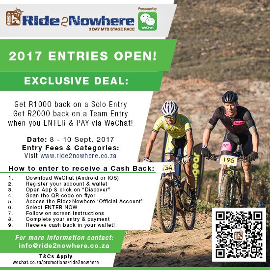 r2nevents's tweet photo. Don't miss out on our exclusive offer with @WeChatZA Receive R1000.00 rebate in your #WeChatWallet when you enter & pay via #WeChat https://t.co/9EDPcyuvab