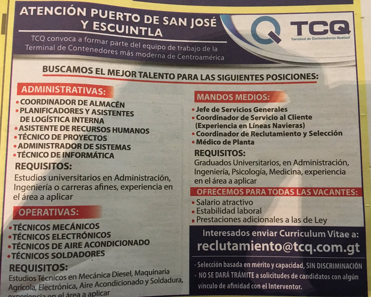 Prensa Libre On Twitter Tcq Busca Personal Tecnico Operativo Y