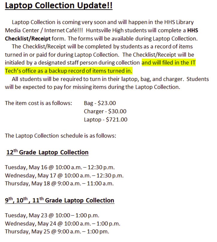 Laptop collection info!