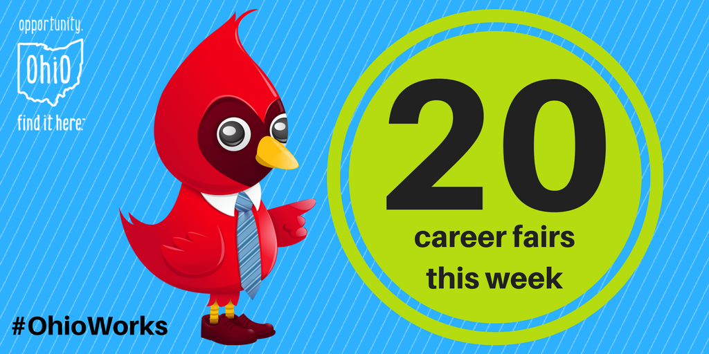OhioMeansJobs's tweet photo. There are 20 career fairs around #Ohio this week. Find your opportunity here: https://t.co/nNFPUFgYgl& #OhioWorks https://t.co/GmylWPKjRU