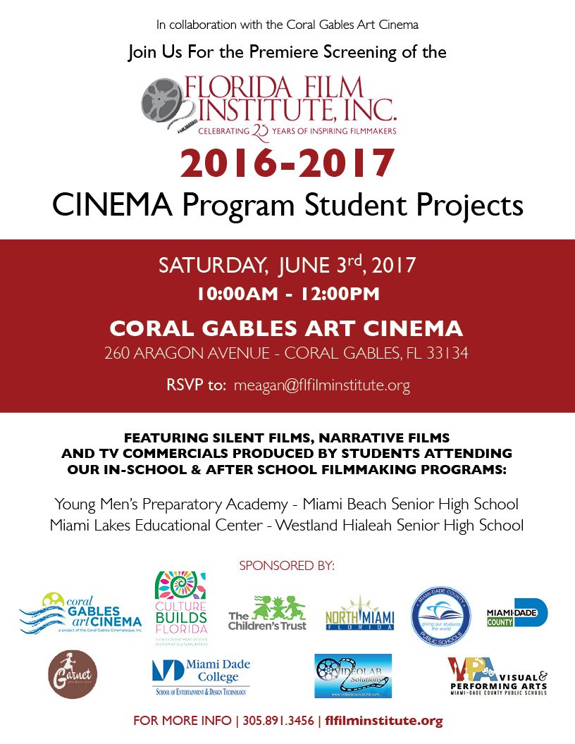 flfilminstitute's tweet photo. Come join us on 6/3 for the #awards and #screening event @gablescinema! #Silentfilms #narrativefilms #TVSpots #highschool #castandcrew https://t.co/d0vlfVKYWV