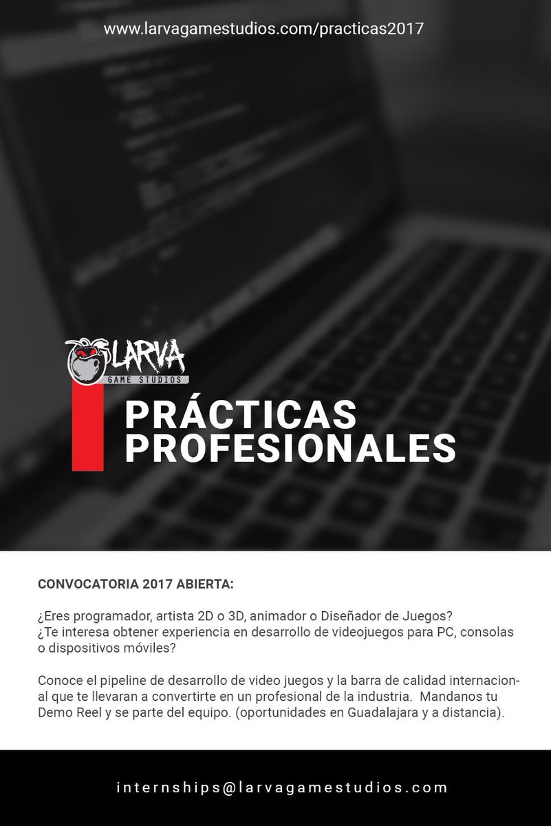 LarvaGS_esp's tweet photo. Convocatoria para Prácticas Profesionales 2017 abierta
(prácticas en Guadalajara y a distancia). Más información en https://t.co/re3HhQl8IP https://t.co/gYb1mtngJJ