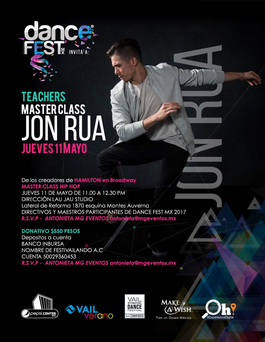 dancefestmx's tweet photo. ¡Última llamada para inscribirte a esta #MasterClass con @JonRua!
#DanceFestMX 2017 #DanceFestWeek #PrestigioNoCompetencia https://t.co/LMYj47os4a