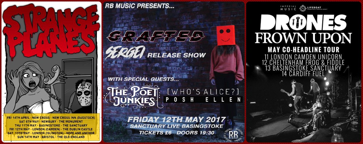 THURS: <a href="/strangeplanes/">STRANGE PLANES</a> / <a href="/THEUPEMS/">THE UP'EMS!</a>
FRI: @grafted_band / <a href="/ThePoetJunkies/">The Poet Junkies</a>
SAT: <a href="/DronesUK/">Drones</a> / <a href="/frownuponuk/">Frown Upon</a>
#livemusic #SanctuaryLiveUK Basingstoke