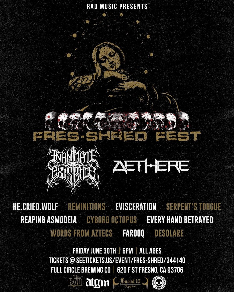 #fresshredfest Grab your tickets now! #rad #RADmusic #fresno #metal #metalcore #hardcore #deathcore #deathmetal seetickets.us/event/Fres-Shr…