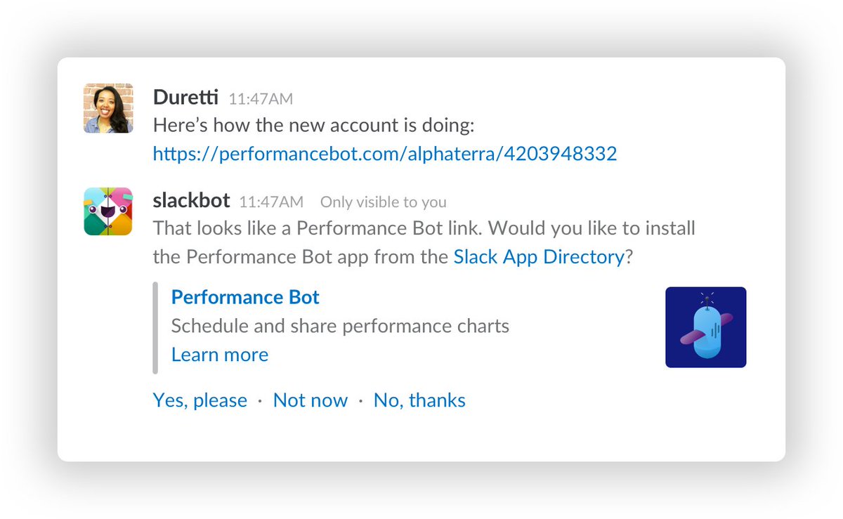 Now you can suggest your app to people in Slack at relevant times.