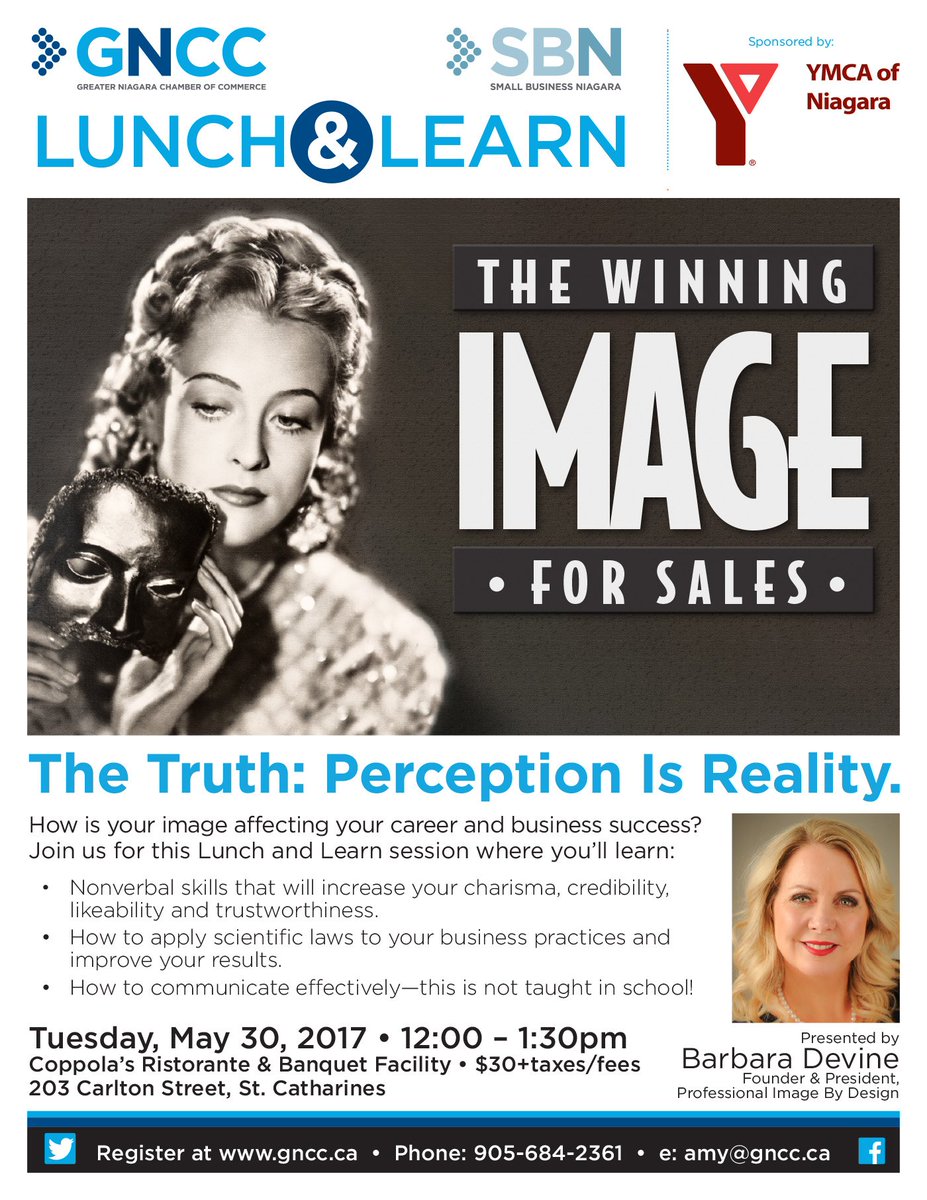 GNCC_WIN's tweet photo. @The_GNCC's Lunch&amp;Learn sponsored by @YMCANiagara is May 30. Learn about a #winning image w/@BarbJIDevine. Register: https://t.co/EpBojOaryO https://t.co/wwP8UzXTvL