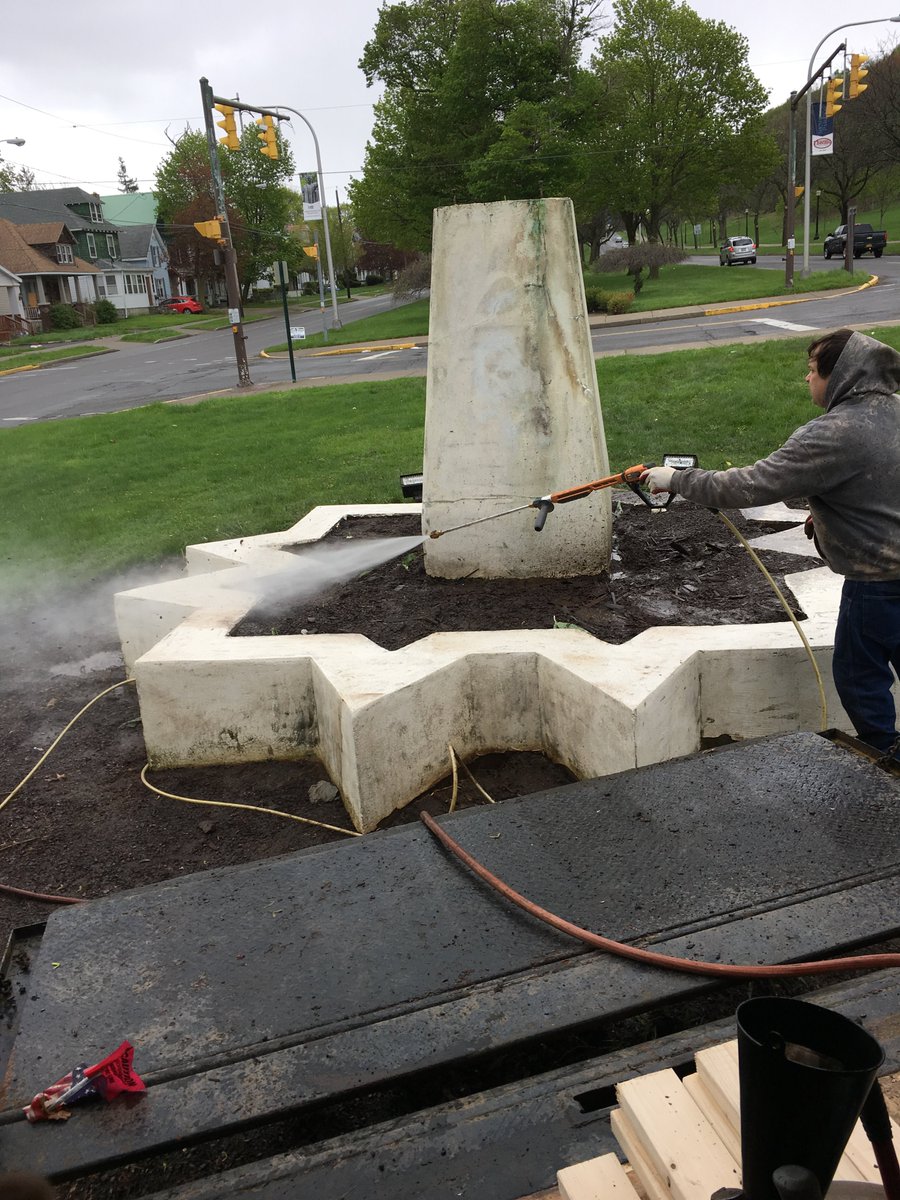 No worries! Miss Liberty left her perch on the Memorial Parkway. But, she will be back in July after restoration to her statue and base.