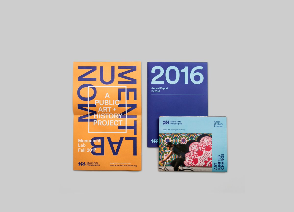 J2Made's tweet photo. Beautiful print pieces brought to you by the talented #graphicdesigners of J2! @muralarts Annual Report and Spring Appeal #monumentlab2017 https://t.co/uud2f5kTyD