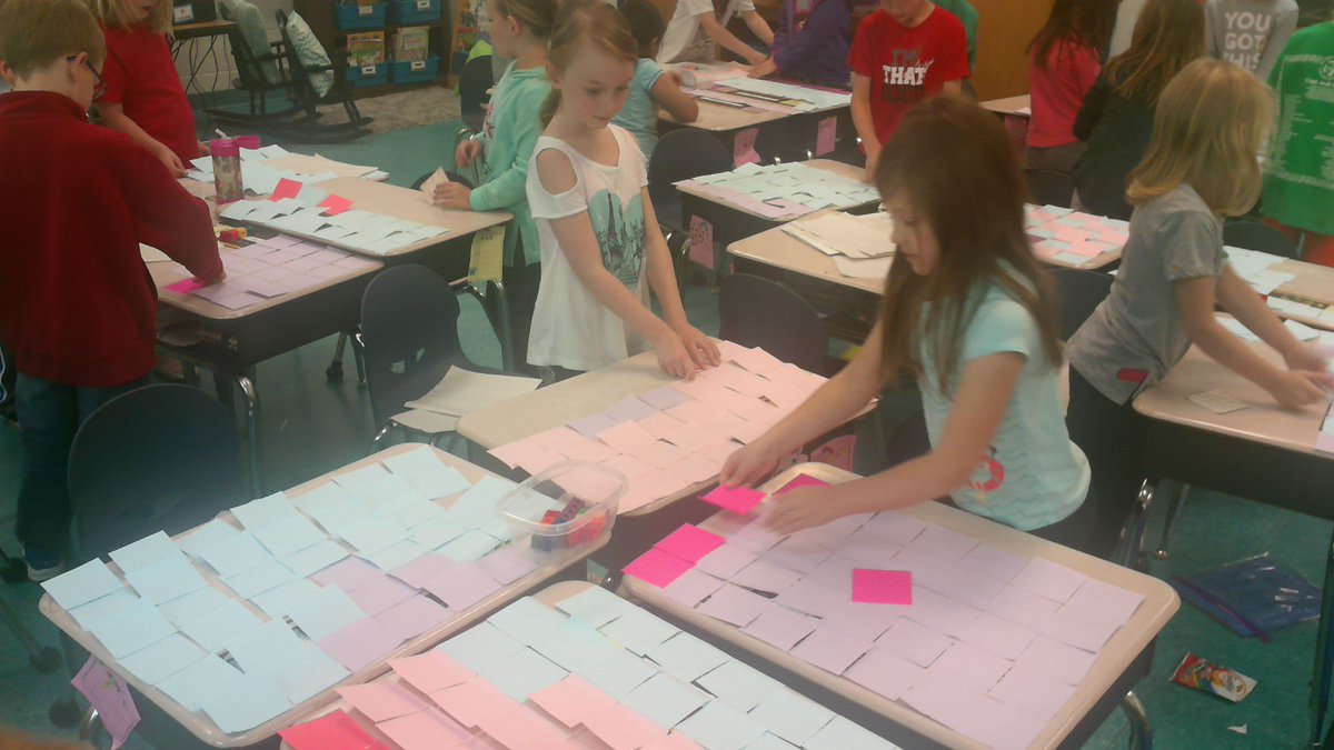 Finding the area of our desks using sticky notes!  #AACPSAwesome     <a href="/DESAACPS/">Davidsonville Elem.</a>