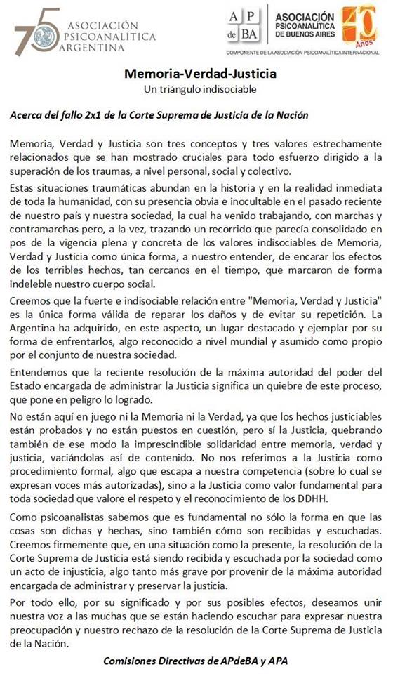 LagarrigueAli's tweet photo. #Memoria #Verdad #Justicia #APA #APDEBA @apasocial @estudiarpsi @GoldsteinMirta
Memoria-Verdad-Justicia. Un triángulo indisociable https://t.co/gV5WSU0l4y
